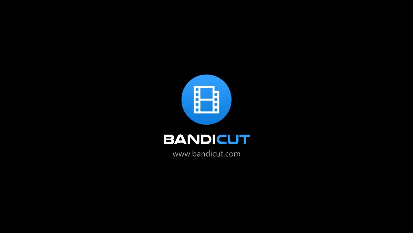 Заставка, которую бесплатная Bandicut добавляет в конец видео: логотип BANDICUT и адрес www.bandicut.com на чёрном фоне